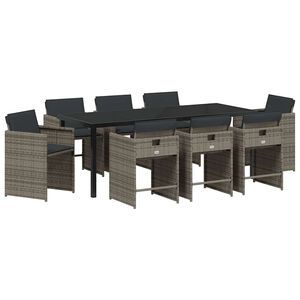 vidaXL Gar&eth;ur bor&eth;sett 9 pcs Gr&aacute;r p&oacute;l&yacute;rattan