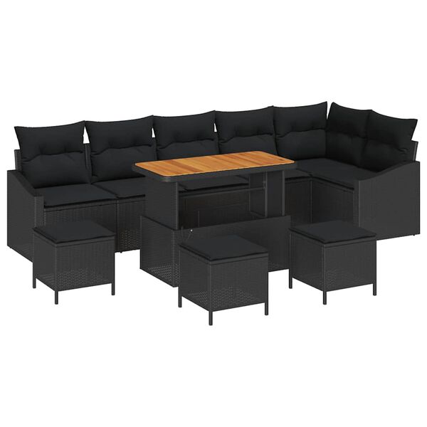 vidaXL Gar&eth;s&oacute;fa sett me&eth; p&uacute;&eth;i me&eth; geymslu 10 pcs Svartur Poly rattan
