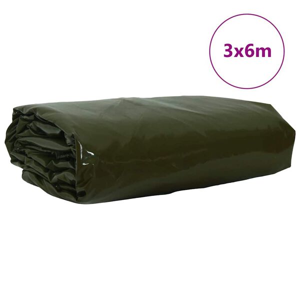 vidaXL Dýna 650g / m² Olífugrænn 3 x 6 m Striga með PVC húðu