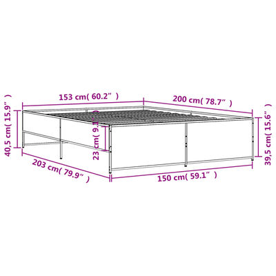 vidaXL Rúmgrind án Dýnu Reyktóna Eikarlitur 150x200 cm