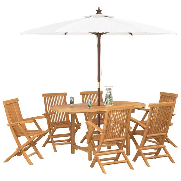 vidaXL Gar&eth;ur bor&eth;sett 7 pcs Br&uacute;nn Solid teak vi&eth;ur