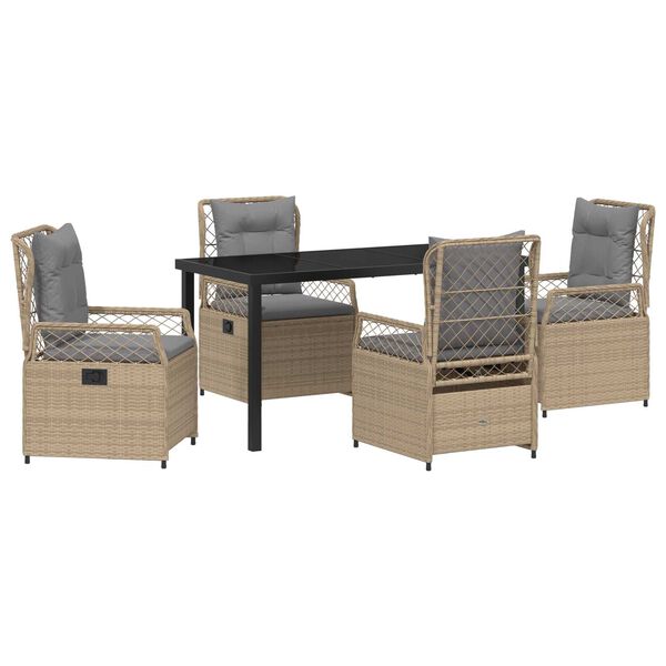 vidaXL Gar&eth;ur bor&eth;sett 5 pcs Beige og lj&oacute;sgr&aacute;r p&oacute;l&yacute;rattan