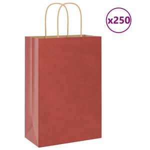 vidaXL Pappírspokar 250 stk með Handföngum Rauðir 21x11x31 cm