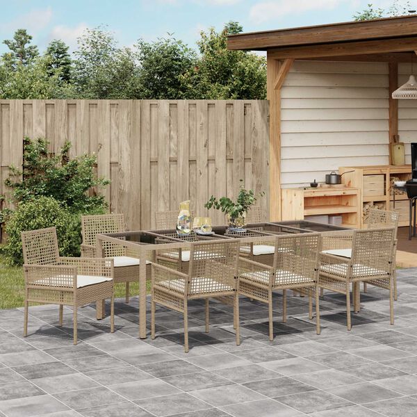 vidaXL Gar&eth;ur bor&eth;sett 9 pcs Drapplita&eth;ur p&oacute;l&yacute;rattan