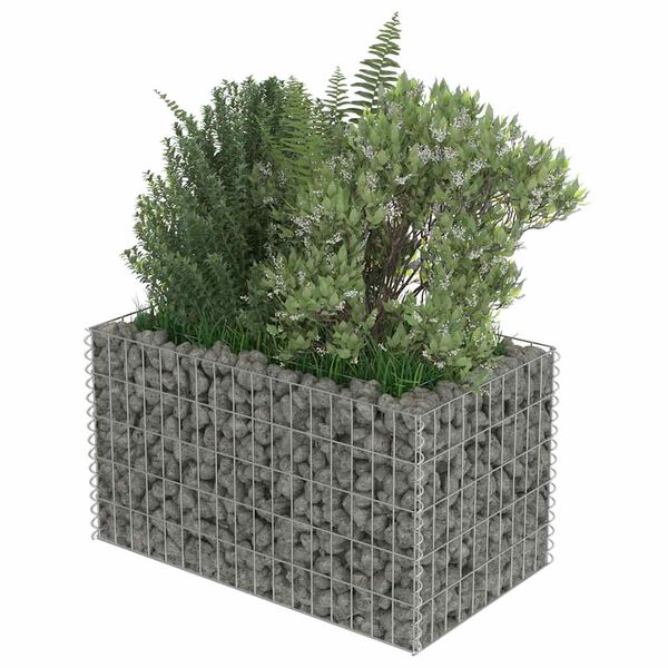 vidaXL Gabion Grj&oacute;tkassi Upph&aelig;kka&eth; Bl&oacute;maker S&iacute;nkh&uacute;&eth;a&eth; st&aacute;l 90x50x50 cm