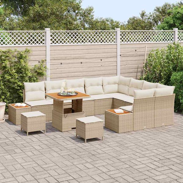 vidaXL Gar&eth;s&oacute;fa sett 12 pcs Drapplita&eth;ur p&oacute;l&yacute;rattan