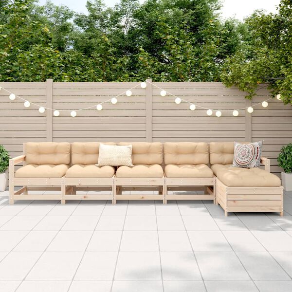 vidaXL 6 Parta Gar&eth;s&oacute;fasett Gegnheill Furuvi&eth;ur