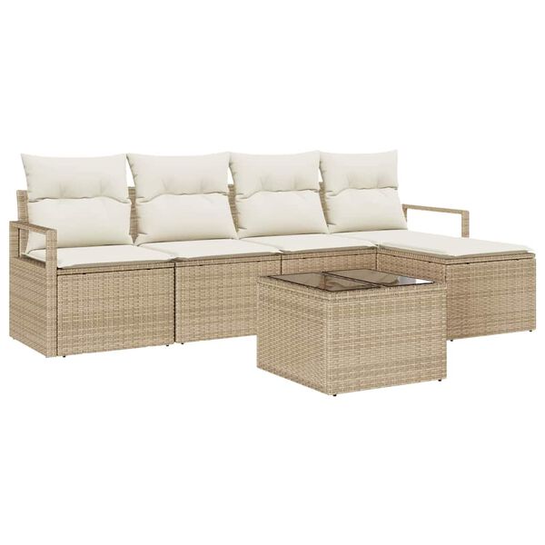 vidaXL S&oacute;fasett me&eth; p&uacute;&eth;i me&eth; geymslu 6 pcs Beige og krem p&oacute;l&yacute;rattan