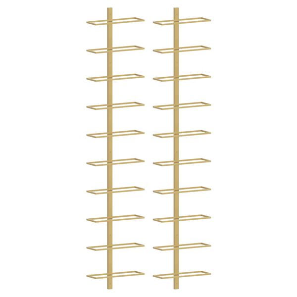 vidaXL Vegghengdur V&iacute;nrekki fyrir 10 fl&ouml;skur 2 stk. Gylltur M&aacute;lmur