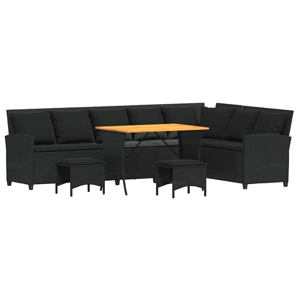 vidaXL 4 stykki gar&eth;s&oacute;fasett me&eth; p&uacute;&eth;um L-laga Svart P&oacute;l&yacute;rattan