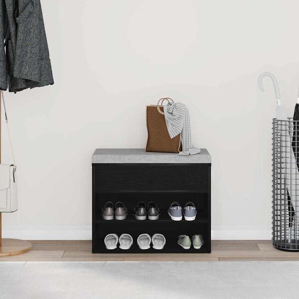 vidaXL Skóbekkur með hillu Svartur Eik 60 x 30 x 45 cm Samsettur viður
