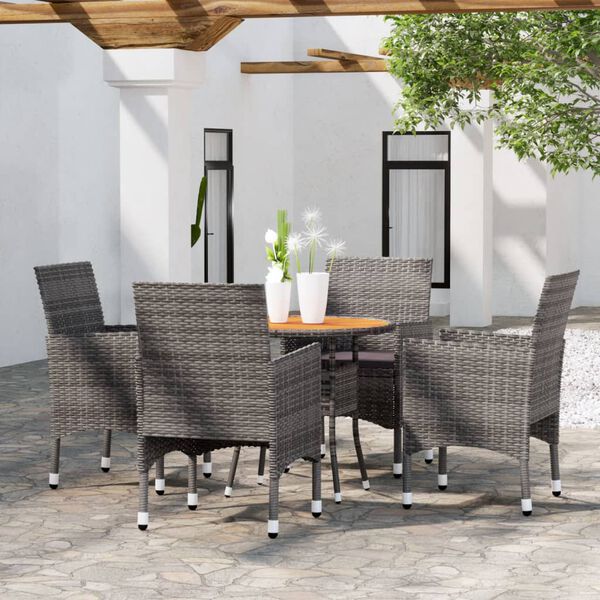 vidaXL 5 hluta garðborðstofusett Poly Rattan Grátt