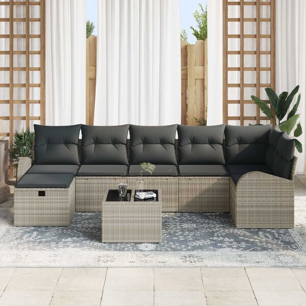vidaXL Garðsófa sett með púði með geymslu 8 pcs Ljósgrátt Poly rattan
