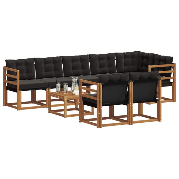 vidaXL &Uacute;ti s&oacute;fasett me&eth; p&uacute;&eth;i 9 pcs N&aacute;tt&uacute;rulegur og svartur