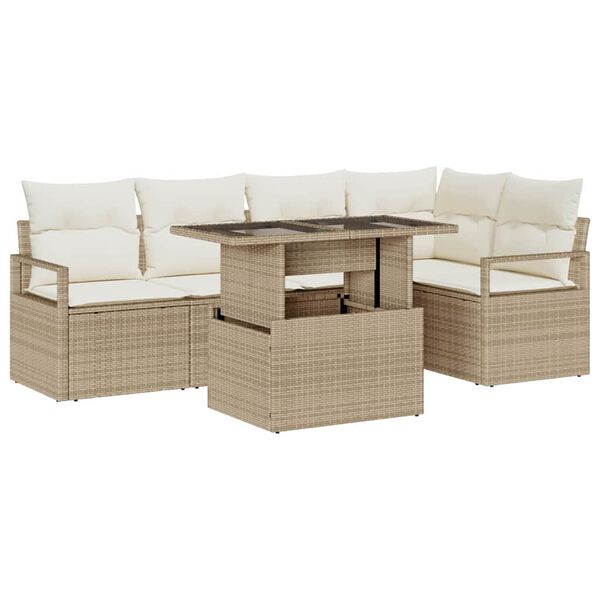 vidaXL Gar&eth;s&oacute;fa sett me&eth; p&uacute;&eth;i 6 pcs Beige og krem p&oacute;l&yacute;rattan