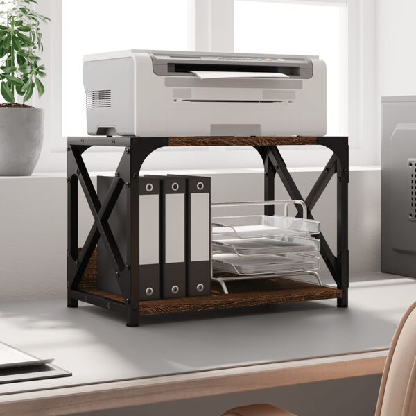 vidaXL Prentarastandur 2 hæða Brún Eik 44x26x31,5 cm Samsettur viður