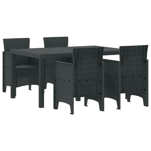 vidaXL Garður borðsett 5 pcs Antrasít Polt rattan