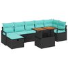 vidaXL Gar&eth;s&oacute;fa sett me&eth; p&uacute;&eth;i me&eth; geymslu 8 pcs Svartur p&oacute;l&yacute;rattan
