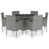 vidaXL 7 Hluta Garðborðstofusett Pólýrattan Reykgráir Grátt