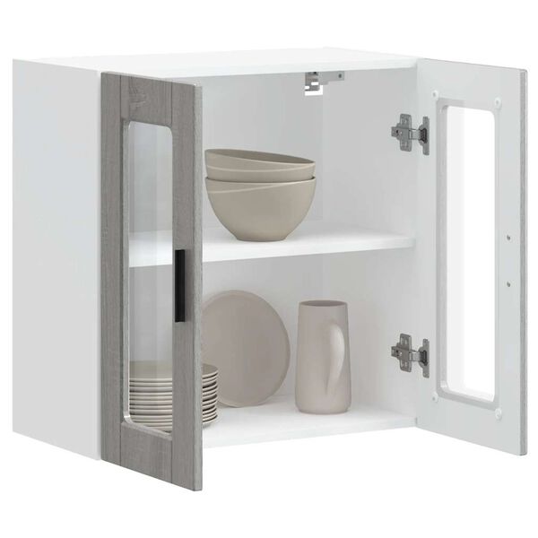 vidaXL Eldhúsveggskápur með Glerhurð Porto Grár Sonoma Eik