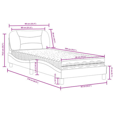 vidaXL Rúm með Dýnu Svartur og hvítur 80x200 cm Gervileður