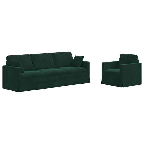 vidaXL S&oacute;fasett 2 pcs D&ouml;kkgr&aelig;n 228 x 78 x 80 cm Flauel