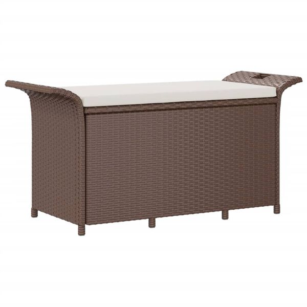 vidaXL Garðbekkur með Púða Brúnn 116x46x57 cm Pólýrattan