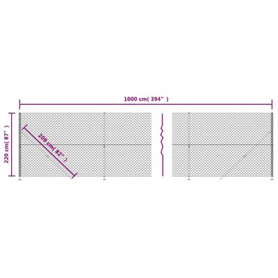 vidaXL Netagirðing með Jarðfestingu Silfur 2,2x10 m