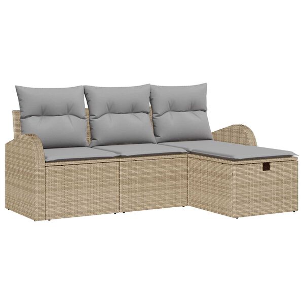 vidaXL S&oacute;fasett me&eth; p&uacute;&eth;i 4 pcs Beige og lj&oacute;sgr&aacute;r p&oacute;l&yacute;rattan