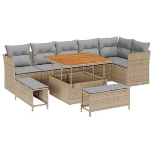 vidaXL Gar&eth;s&oacute;fa sett 9 pcs Drapplita&eth;ur p&oacute;l&yacute;rattan