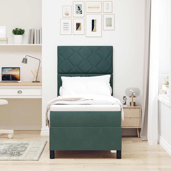 vidaXL LED Box Spring R&uacute;m me&eth; d&yacute;nu D&ouml;kkgr&aelig;n 80 x 200 cm Flauel