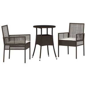 vidaXL Gar&eth;ur bor&eth;sett 3 pcs Br&uacute;nn p&oacute;l&yacute;rattan