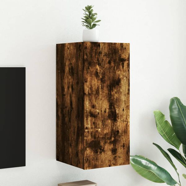 vidaXL Veggsj&oacute;nvarpssk&aacute;pur me&eth; LED lj&oacute;sum Reyklitu&eth; eik 30,5x35x70 cm