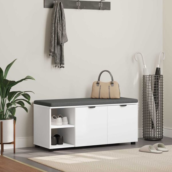 vidaXL Hallarbekk me&eth; p&uacute;&eth;i Hv&iacute;t 100 x 38 x 46 cm Virkur tr&eacute; og d&uacute;kur