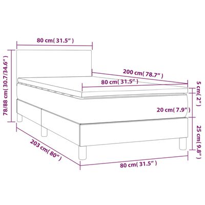 vidaXL Hólfað Springrúm með Dýnu Dökkgrátt 80x200 cm Tauefni