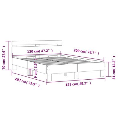 vidaXL Rúmgrind án Dýnu Gráir Sonoma Eik 120x200 cm