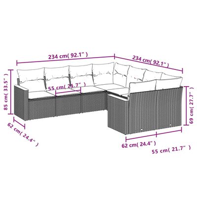 vidaXL 8 Hluta Garðsófasett með Sessum Drappað Pólýrattan