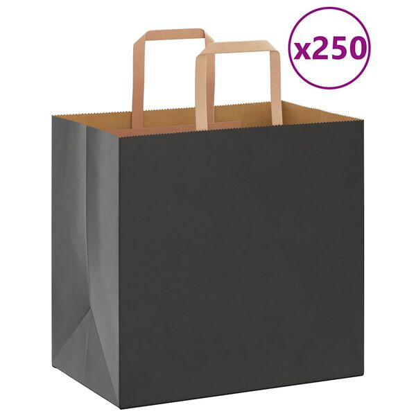 vidaXL Papp&iacute;rspokar 250 stk me&eth; Handf&ouml;ngum Svartir 26x17x25 cm