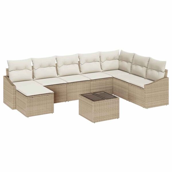 vidaXL Gar&eth;s&oacute;fa sett me&eth; p&uacute;&eth;i 8 pcs Beige og krem p&oacute;l&yacute;rattan