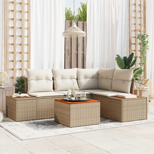 vidaXL Gar&eth;s&oacute;fa sett me&eth; p&uacute;&eth;i 4 pcs Beige og krem P&oacute;l&yacute;rattan