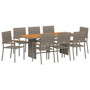 vidaXL Gar&eth;ur bor&eth;sett 9 pcs Gr&aacute;r p&oacute;l&yacute;rattan