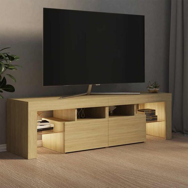 804367 vidaXL TV Cabinet with LED Lights Sonoma Oak 140x35x40 cm