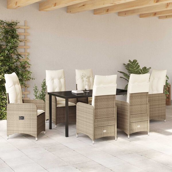 vidaXL Gar&eth;ur bor&eth;sett me&eth; p&uacute;&eth;i 7 pcs Drapplita&eth;ur p&oacute;l&yacute;rattan