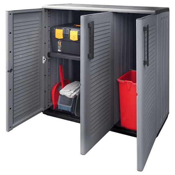 vidaXL Garðgeymsluskápur Grár og Svartur 102x37x84 cm PP