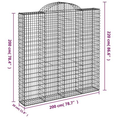 vidaXL Bogadreginn Grjótkassi 5 stk. 200x30x200/220 cm Sinkhúðað Járn