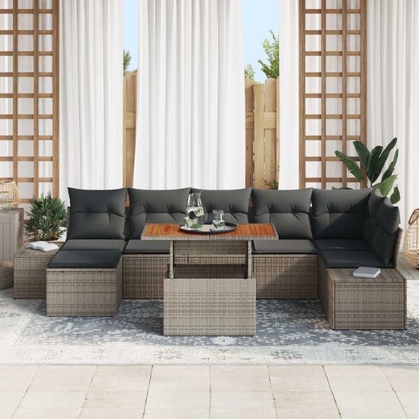 vidaXL Gar&eth;s&oacute;fa sett me&eth; geymslu 8 pcs Gr&aacute;r Poly rattan