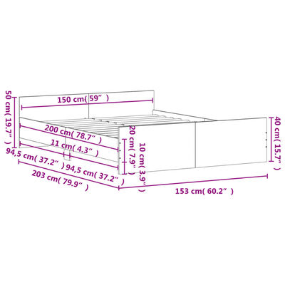 vidaXL Rúmgrind án Dýnu Svört 150x200 cm