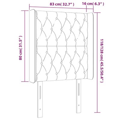 vidaXL LED höfuðgafl Dökkgrátt 83x16x118/128 cm Flauel