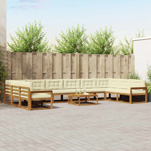 vidaXL &Uacute;ti s&oacute;fasett me&eth; p&uacute;&eth;i 11 pcs N&aacute;tt&uacute;rulegt og Krem