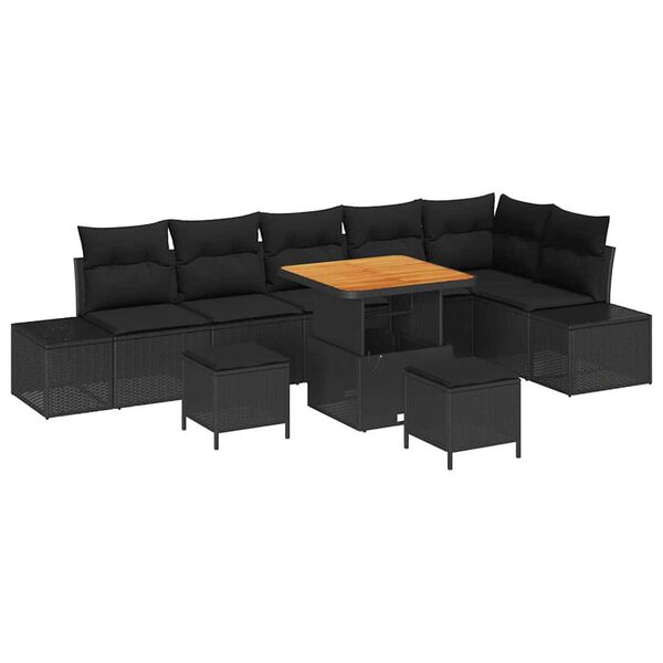 vidaXL Gar&eth;s&oacute;fa sett me&eth; p&uacute;&eth;i me&eth; geymslu 9 pcs Svartur Poly rattan